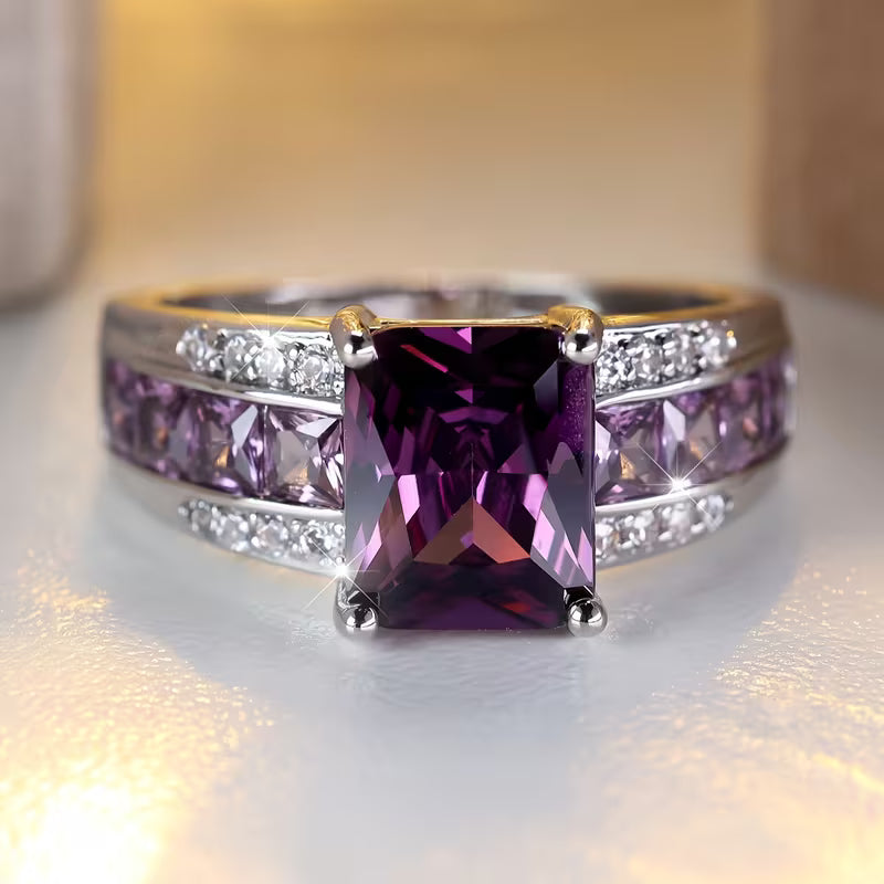 Bague améthyste sertie canal en argent