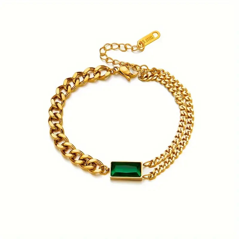 Bracelet chaîne barrette émeraude en or