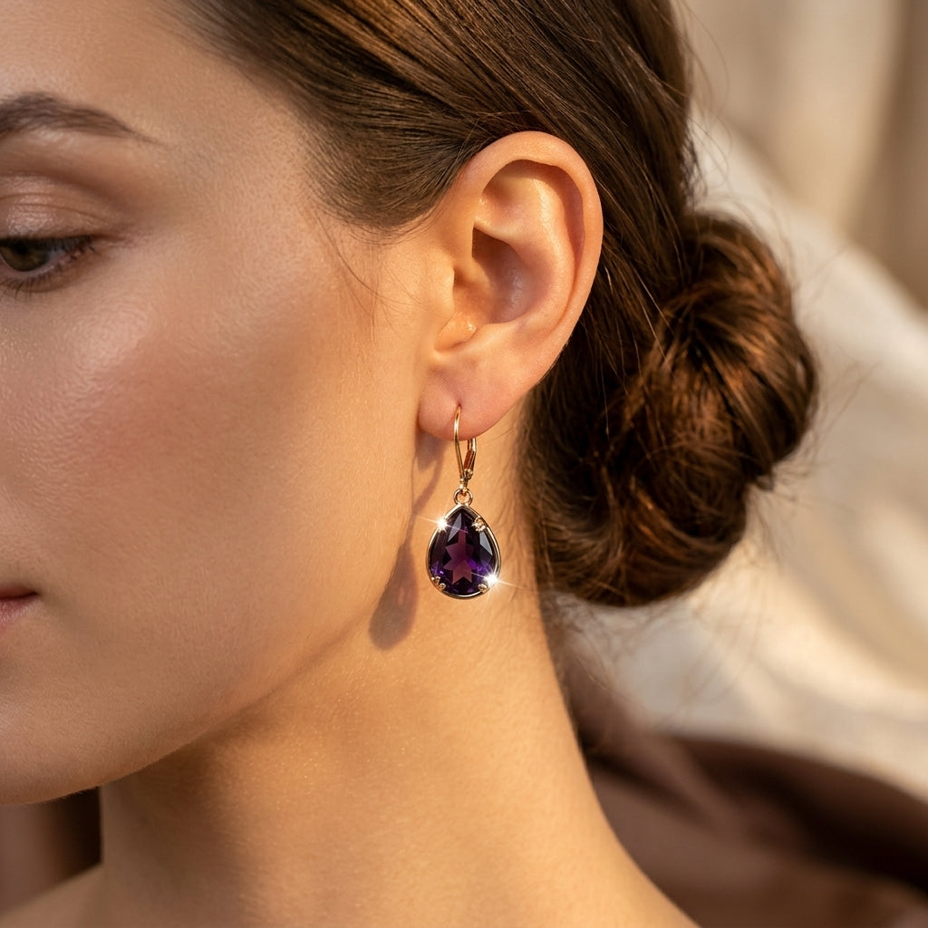 Boucles d'oreilles pendantes Améthyste et Or