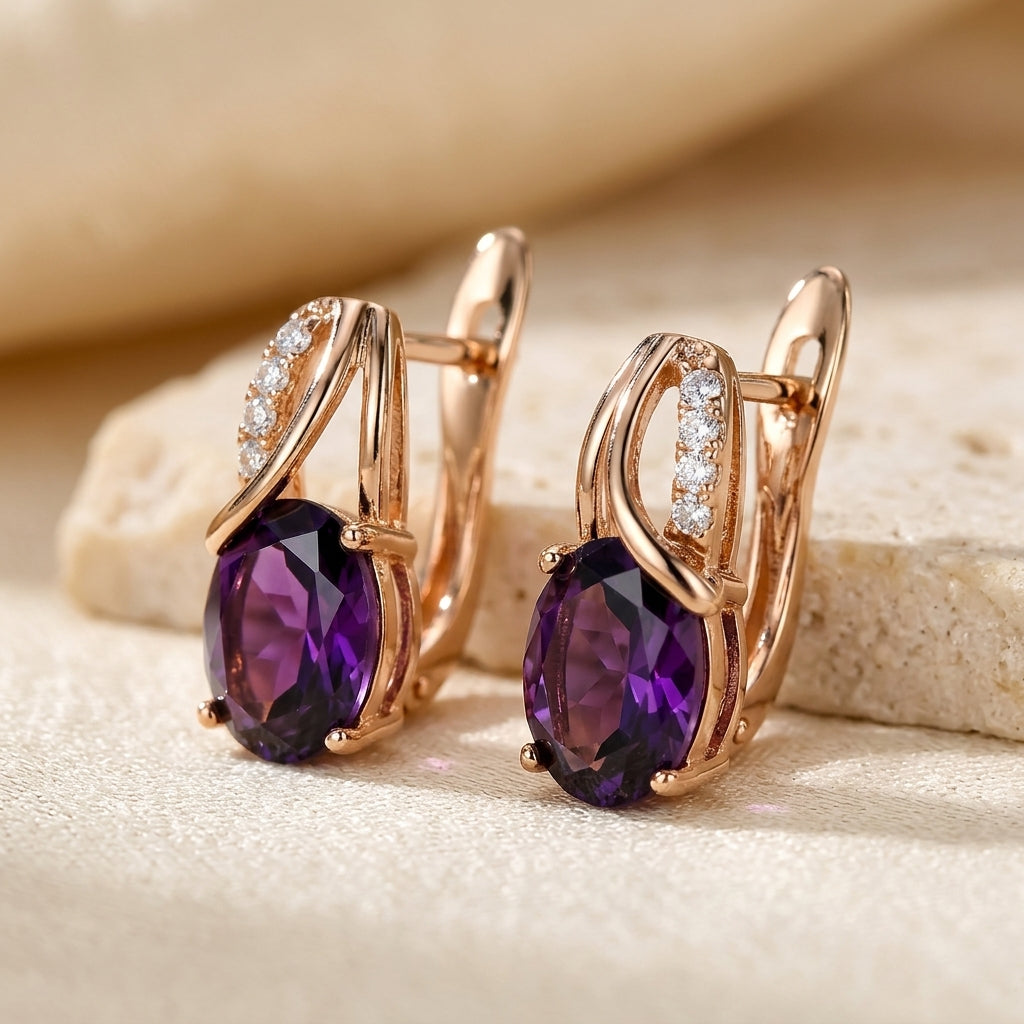 Boucles d'oreilles créoles en or à améthyste