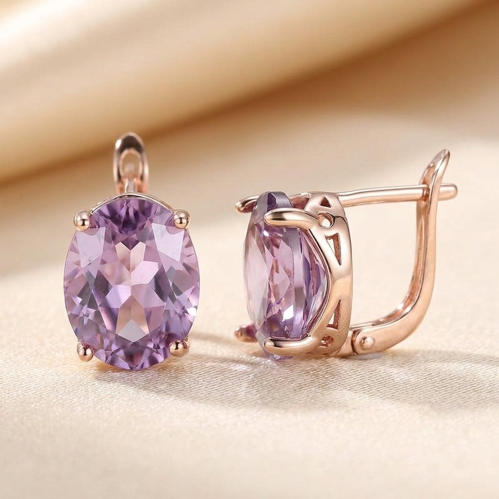 Boucles d'Oreilles Puces Améthyste Or Rose