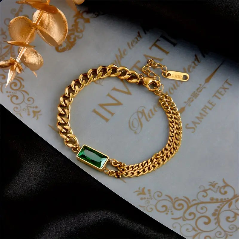 Bracelet chaîne barrette émeraude en or