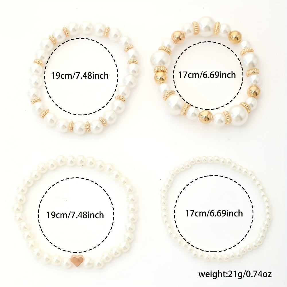 Conjunto de pulseras elegantes con perlas y corazón