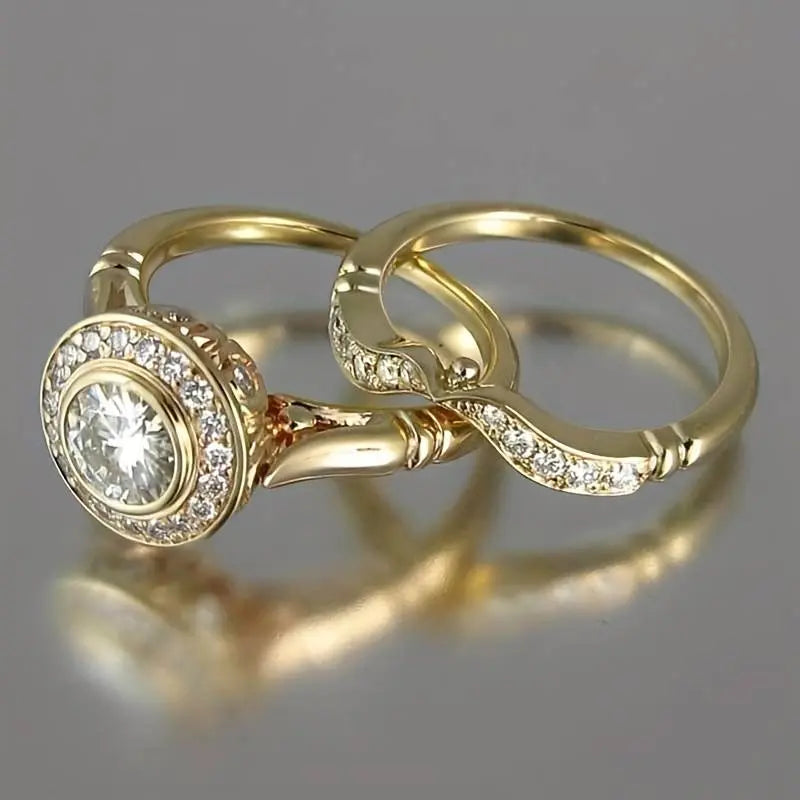 Juego de anillos vintage dorados con zirconia