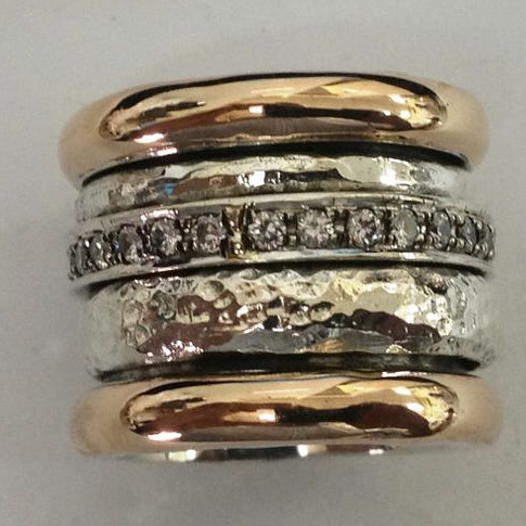 Anello vintage spesso in oro e argento